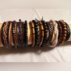 Hemp, Leather, Bead and Rope Bracelets / Set of 13